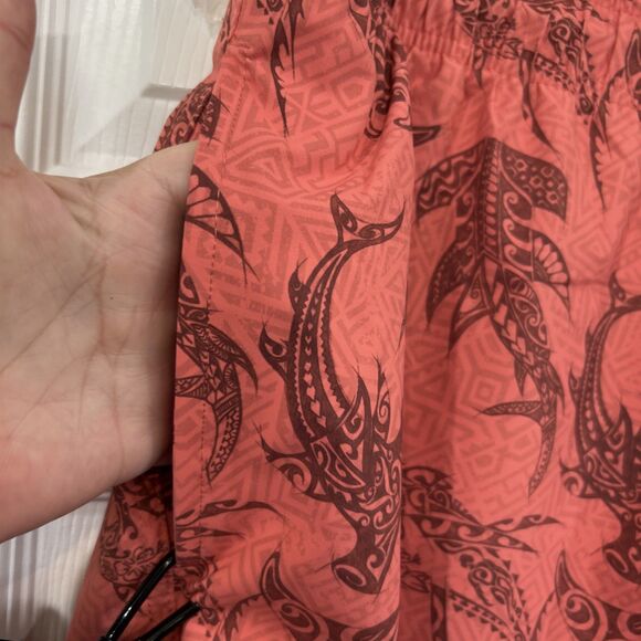 Psycho Tuna Men's XL Swim Trunks Shorts Tribal Fish Print Peach Echo - Picture 5 of 12